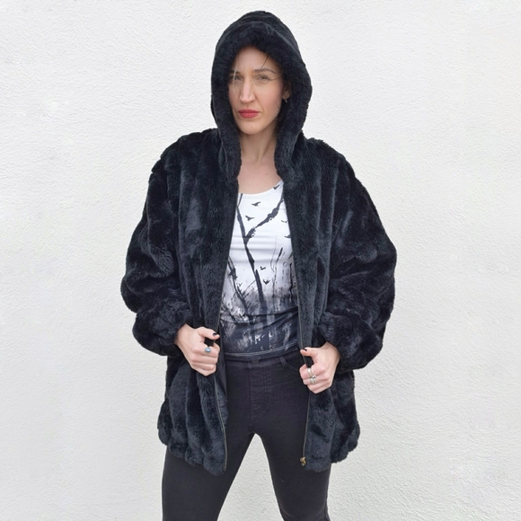 Vintage Oversized Faux Fur Hoodie Coat - Picture 1 of 5